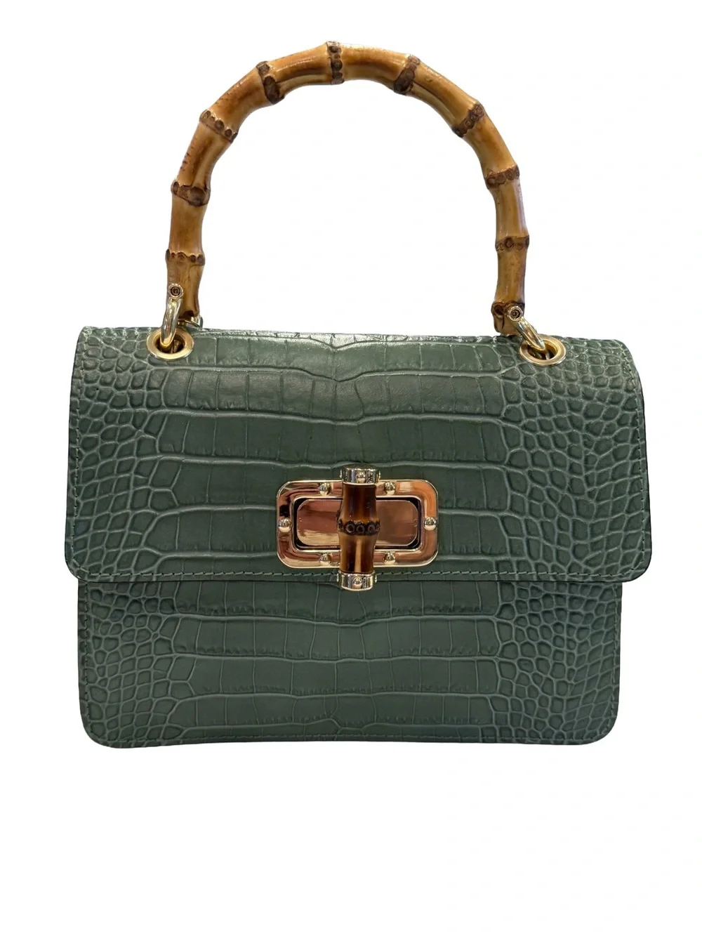 Borse In Pelle Italy Women’s Croc Leather Sage Green Handbag Crossbody NEW